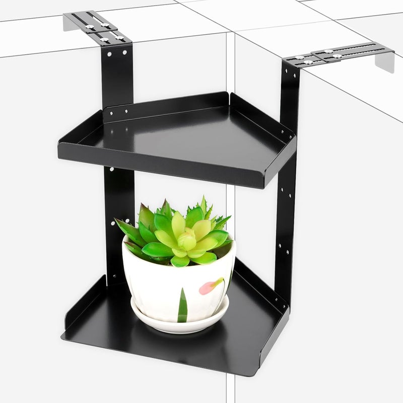 Olpchee Office Cubicle Shelf Storage Organizer Accessories Height Adjustable Cubicle Corner Shelf with Hooks (Black, Double Layer) - Image 1